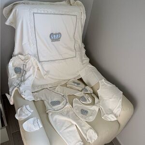 Plush Blue and White Loungewear with Crown Accent